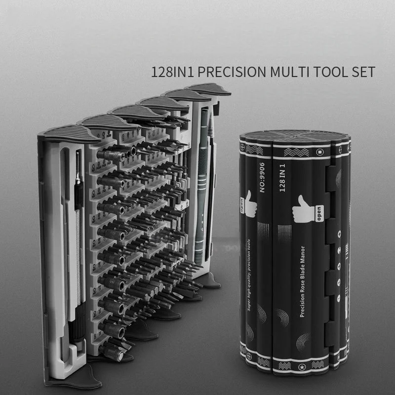 

Hexagonal Cylinder Bookroll Style Screwdriver Set - Compact 128 Piece Household Maintenance Toolkit