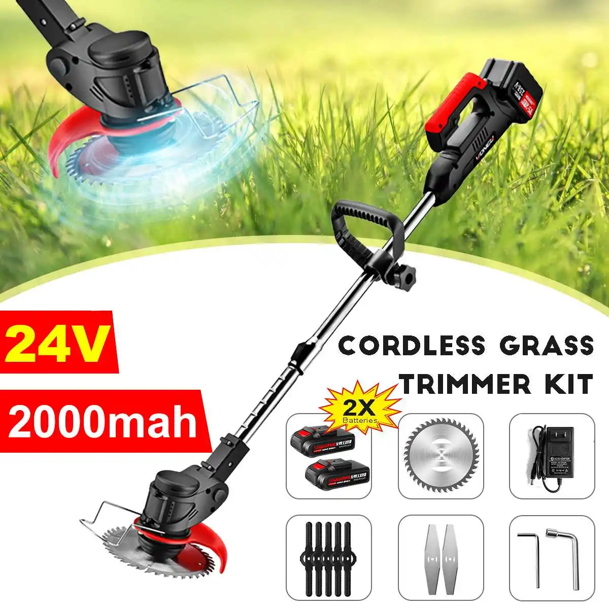 

24V 800W Electric Lawn Mower 2000Mah Rechargeable Battery Cordless Grass Trimmer Household Portable Garden Trimming Machine