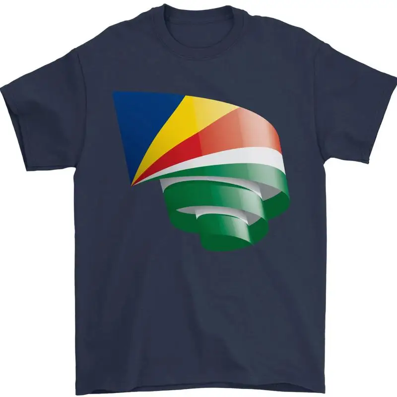 Curled Seychelles Flag Seychellois Day Football Mens T-Shirt 100% Cotton