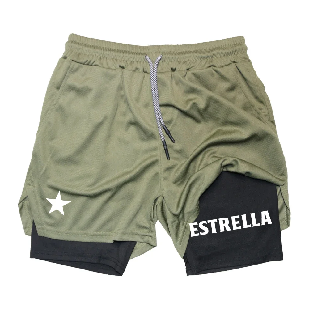 Running Shorts Men Sportswear 2 In 1 ESTRELLA Jogging Short Pants Double-deck Bottoms Gym Fitness Training Sport Shorts