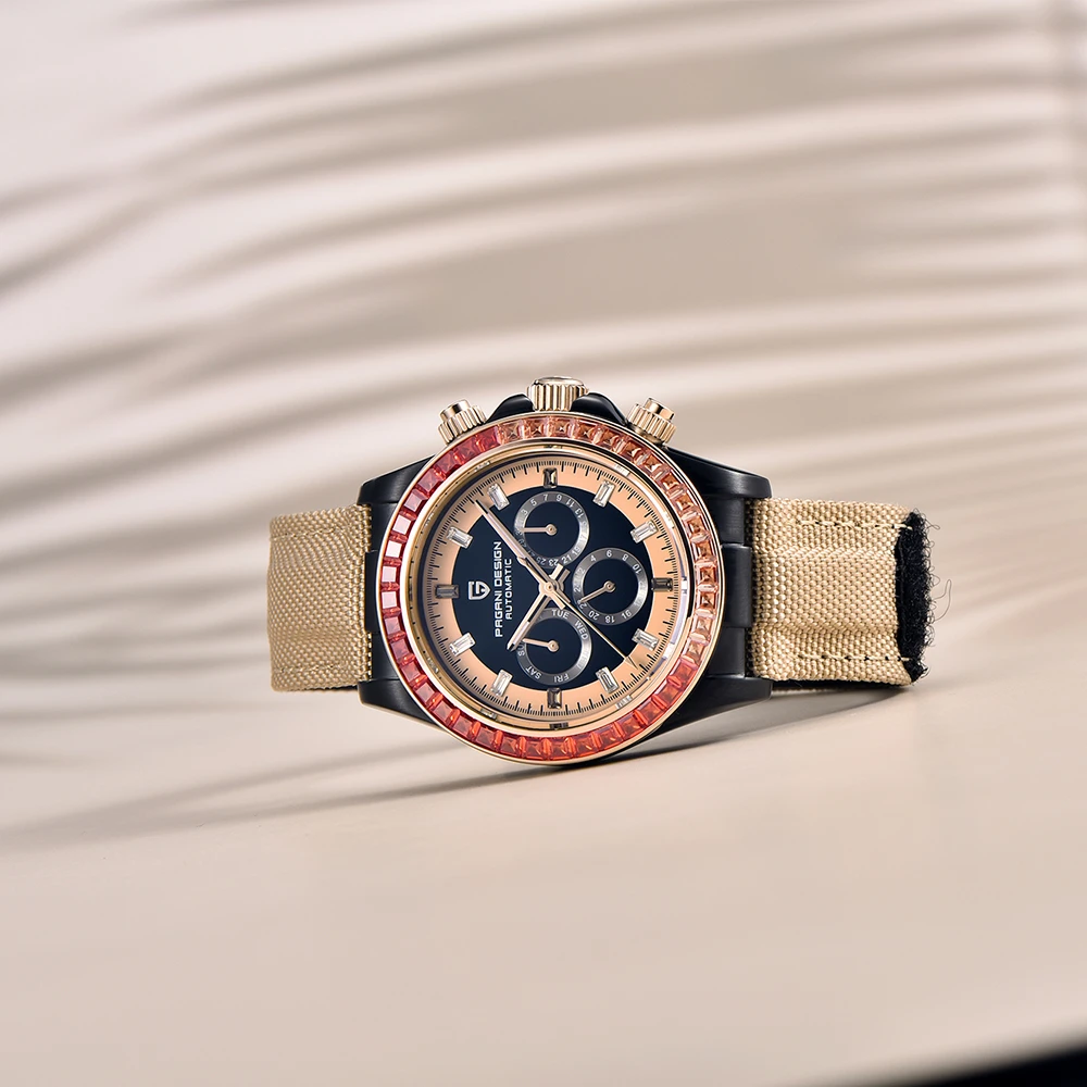جديد PAGANI تصميم 40 مللي متر قوس قزح الحافة كرونوغراف فاخر الياقوت التلقائي ساعة ميكانيكية الفولاذ المقاوم للصدأ ساعة مقاومة للماء