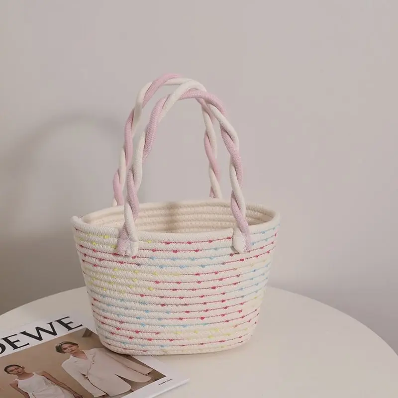 

Large-capacity Pink Twist Cotton Thread, New Handheld Women's Bags for Vacation and Going Out, Bao Ma