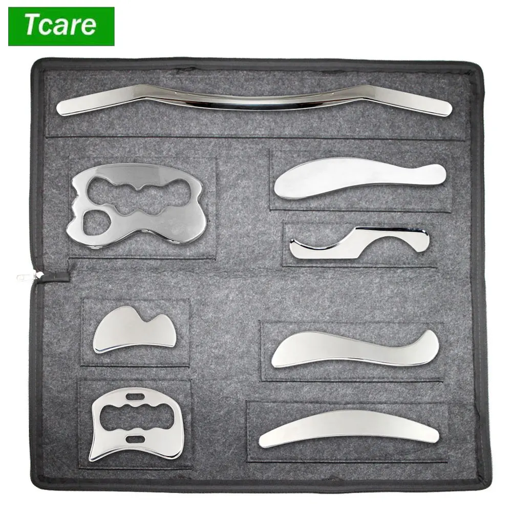 

8Pcs/Set Stainless Steel Gua Sha Scraping Massage Tool Set IASTM Tool Set, Great Soft Tissue Mobilization Tool Physical Therapy