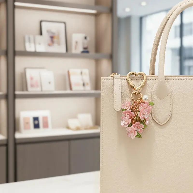 Cute Flower Filled Heart-shaped Keychain Creative Aesthetic Bag Accessory for Girls Daily Backpack Ornament Sweet Holiday Gift