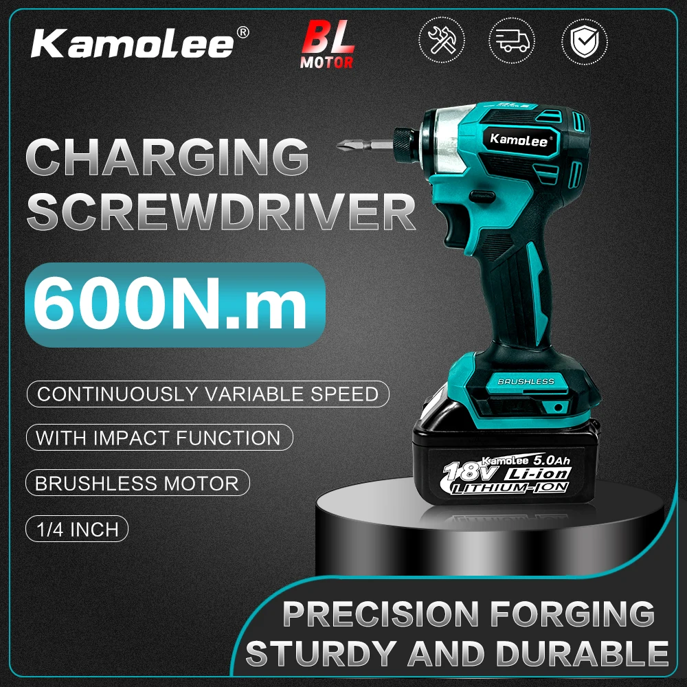Kamolee-destornillador eléctrico de carga inalámbrica, Mini destornillador portátil sin escobillas, juego de herramientas, taladro eléctrico, batería de 18-21V, 600nm