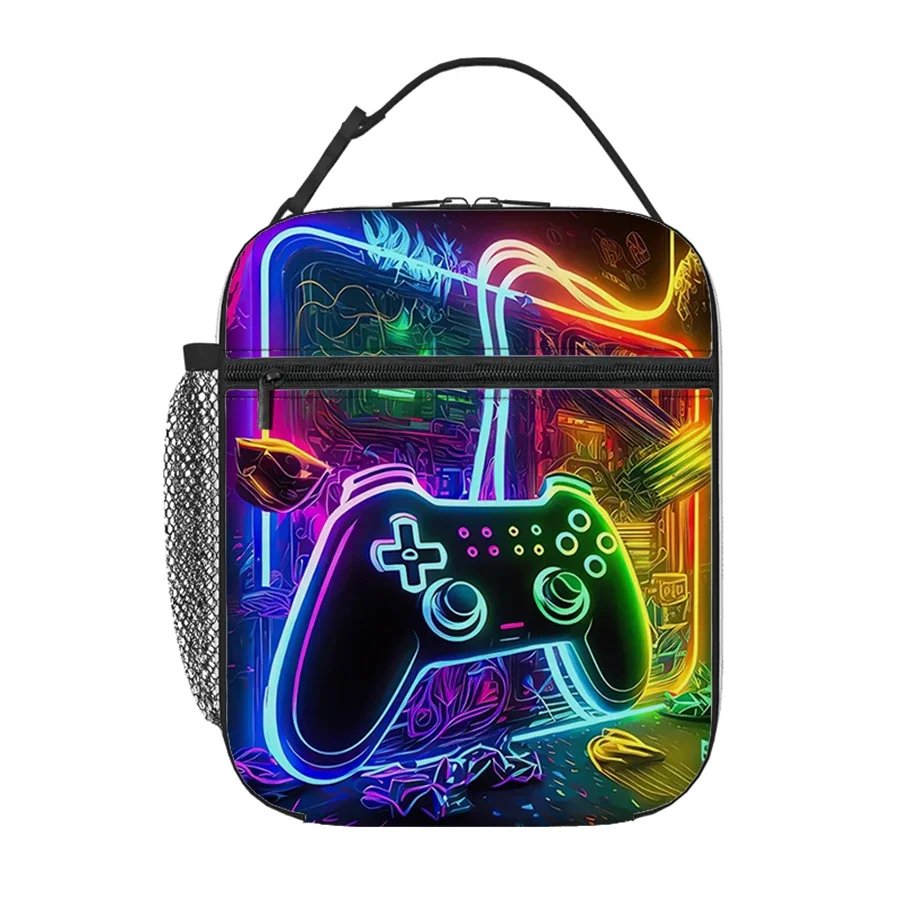 Cool Game Controller Handheld Lunch Bag for Boy and Girls Best Gifts 2D Cartoon School Bento Outdoor Picnic Bag for Children
