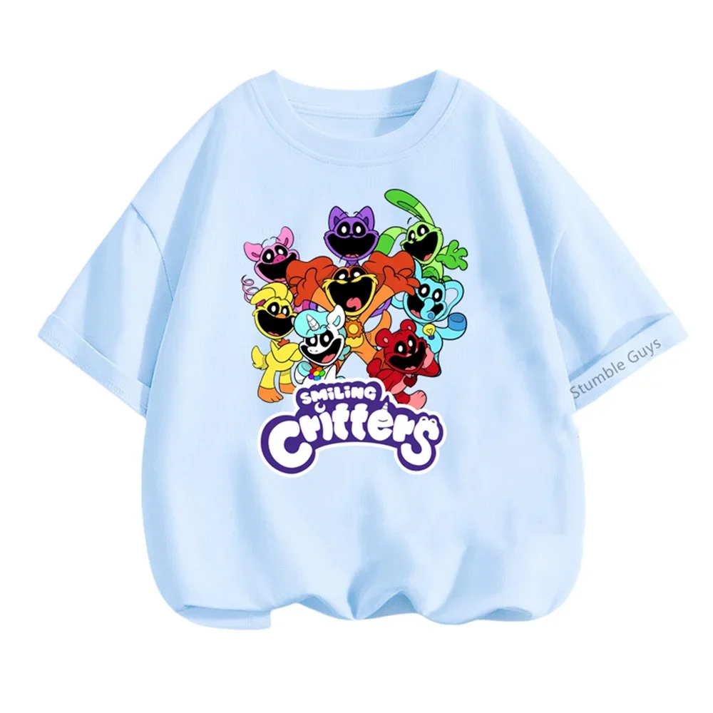 2024 Summer Smiling Critters Costume 3-14y Kids Short Sleeve Tops Teenagers Boys Casual T-shirt Baby Girls Cat Nap Teen TShirt