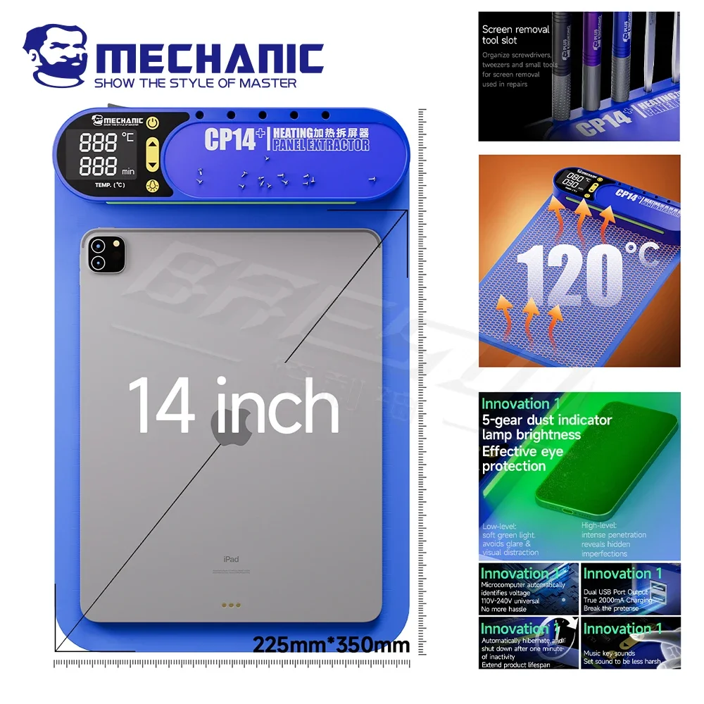 

Уникальный MECHANIC CP14 + для снятия ЖК-экрана, грелка, 14 дюймов, 150 Вт, для мобильного телефона, iPad, инструменты для ремонта экрана, разборка