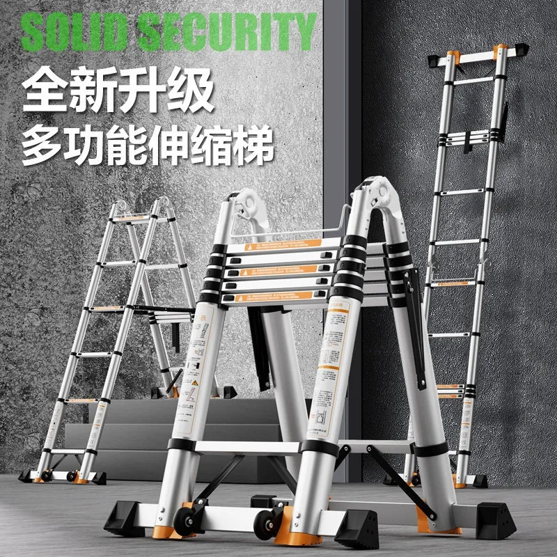 Thickened Aluminum A-frame Telescopic Ladder, Portable Foldable Multi-purpose Ladder for Household and Engineering Maintenance