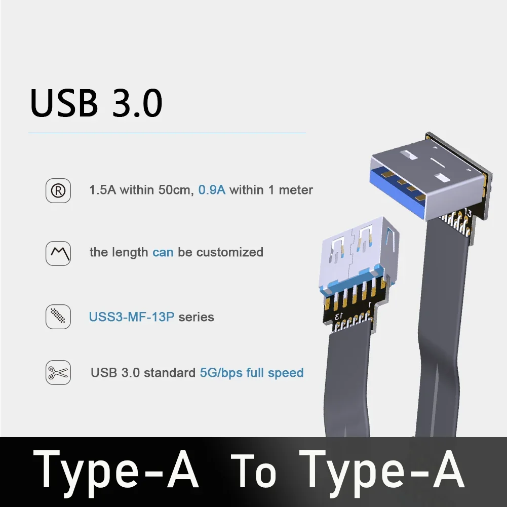 

FFC Type-A USB 3.0 Male To Female Extension Ribbon Cable Fold 90 Flat Flexible FPC Charge FPV Brushless Handheld Gimbal Monitor