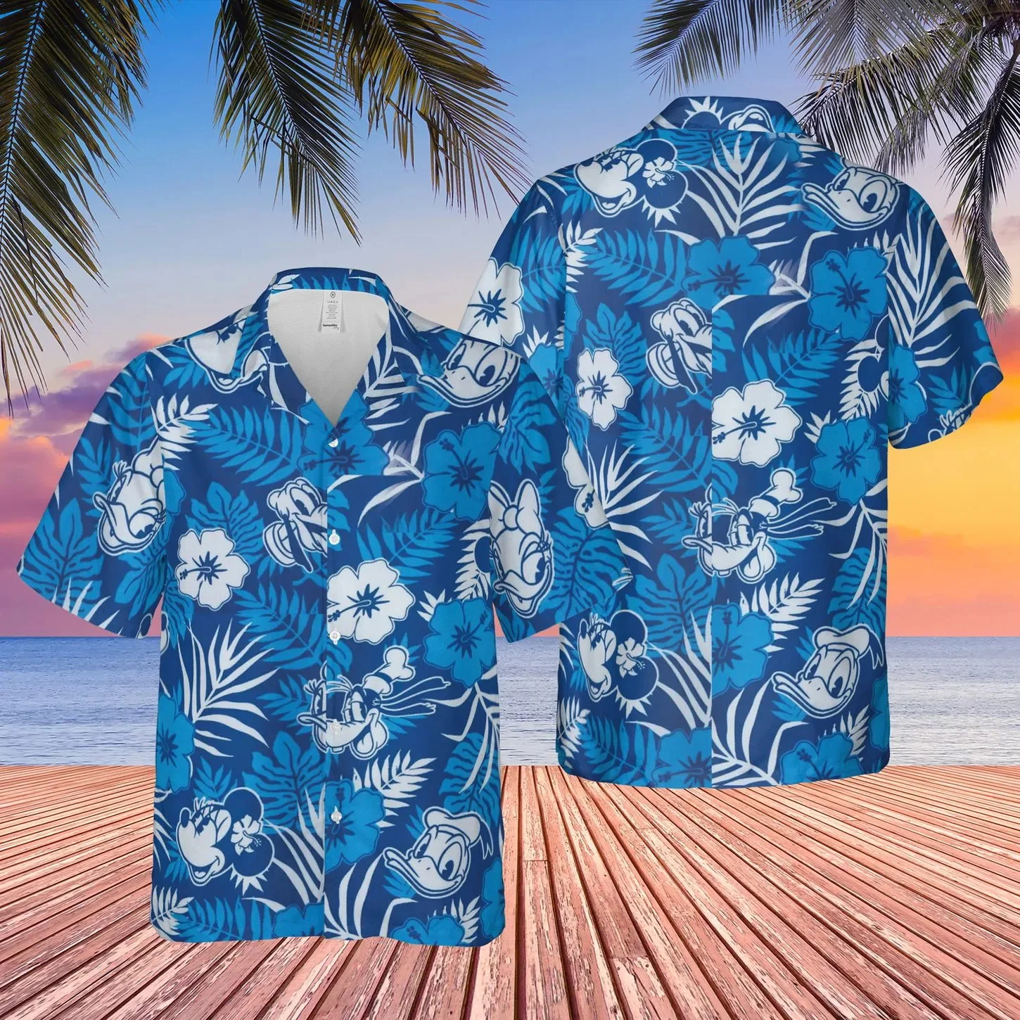 Hawaii Beautiful Coconut Leaf Patterned Shirt For Men Color Gradient 3D Printed Beach Shirt Casual Loose Short Sleeve Shirt