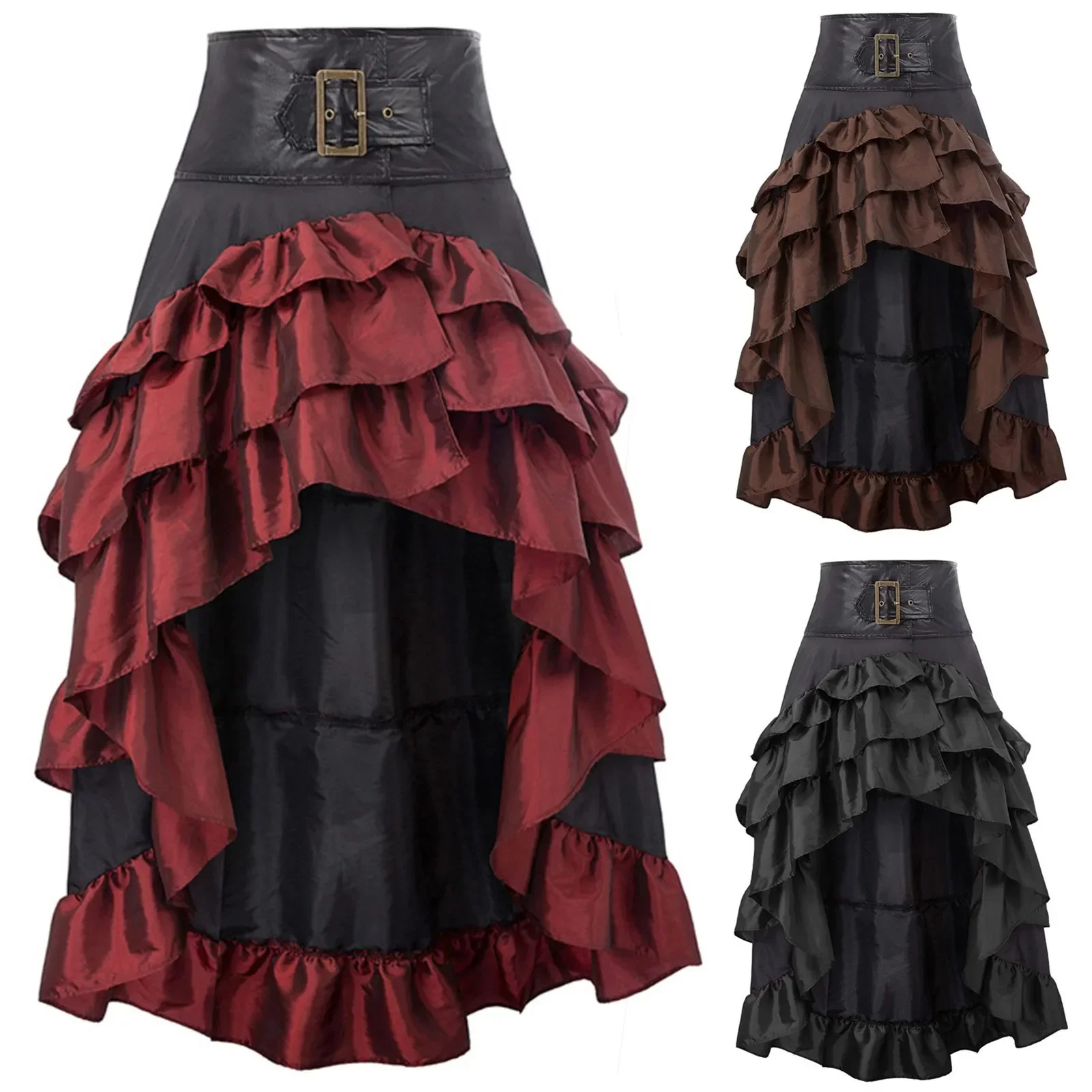 

Vintage Women Pirate Skirts Ruffled Trim Gothic Irregular Corset Matching Skirts Steampunk Medieval Showgirl Party Dress