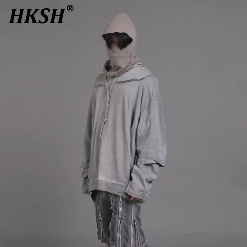 

HKSH Men's Tide Punk Avant-garde Niche Design Waste Land Chic COS Washing Distressed Silhouette Hoodies Trend Sweatshirt HK1341