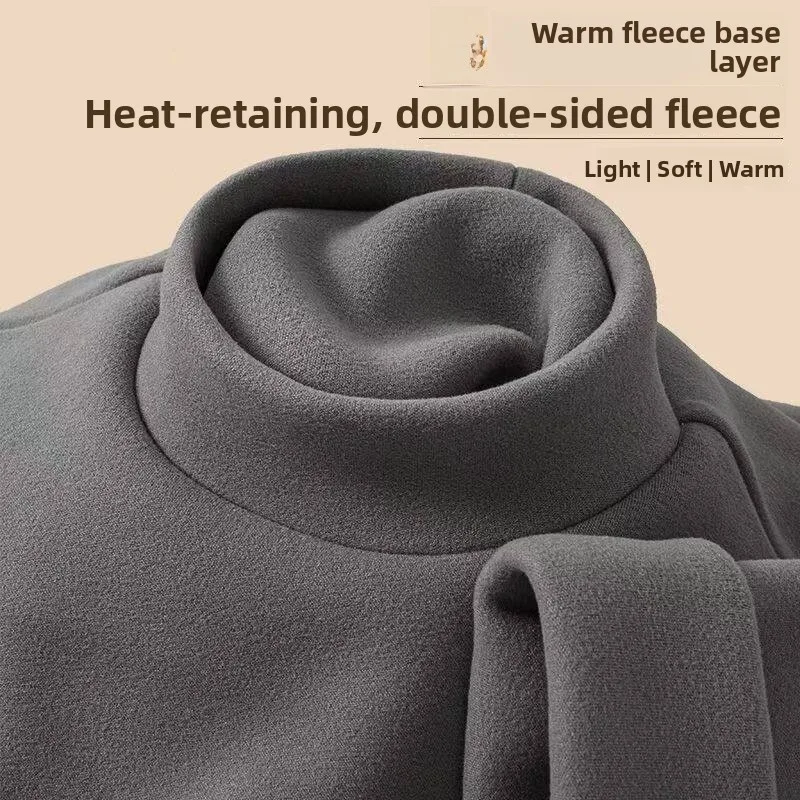 

Warm Thermal Underwear Top for Men Double-sided Fleece Long Sleeve Half-high Collar T-shirt Autumn Winter Thermal Base Layer Top