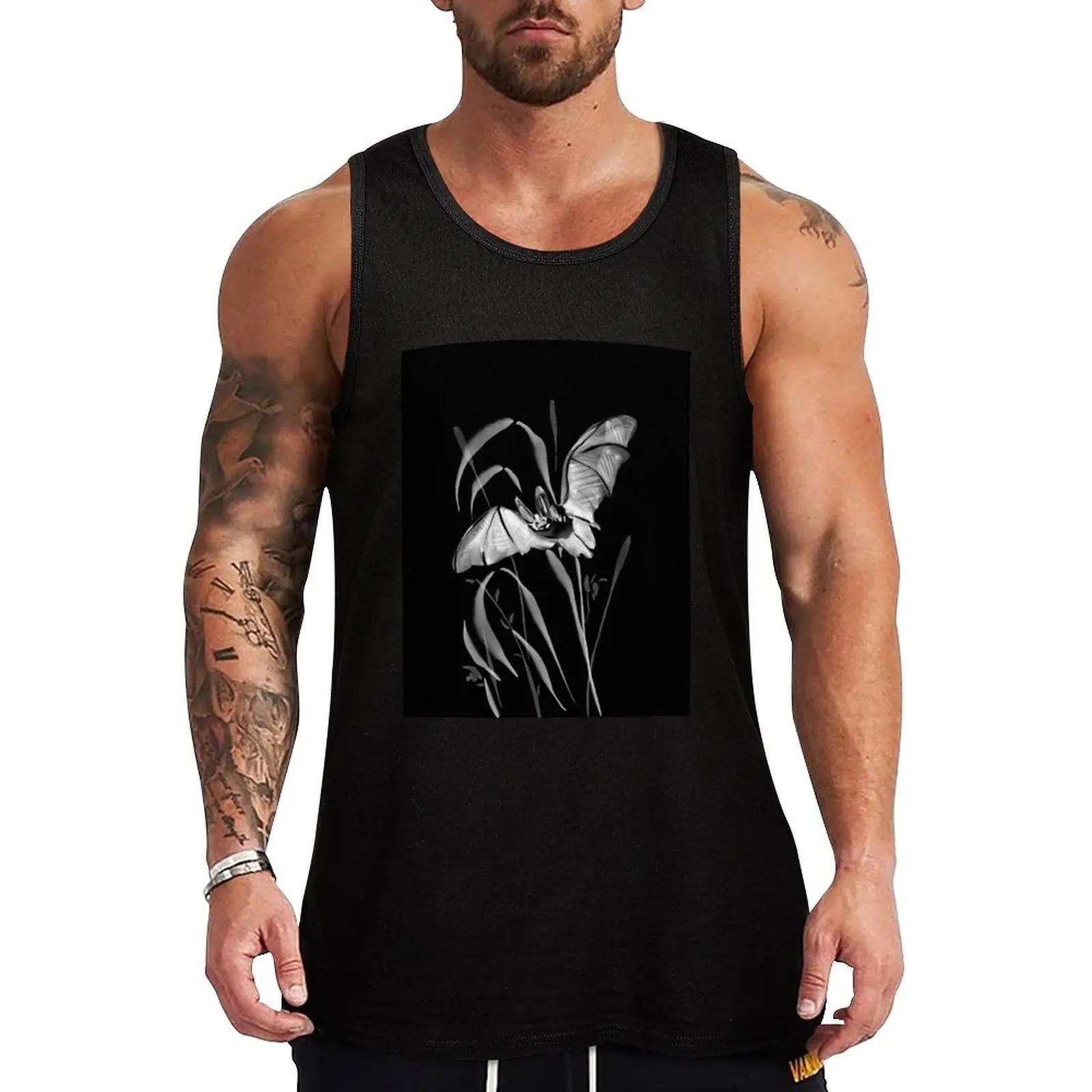 Bat flying through tall herbs at night. Halloween Tank Top Work Outdoor Tank Top Durable Utility Sleeveless