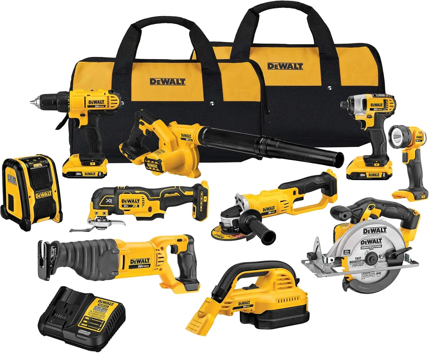 DEWALT 20V MAX Cordless Drill Combo Kit, 10-Tool with 111PC MASTER SET (DCK1020D2 & DWA123AMQ4)