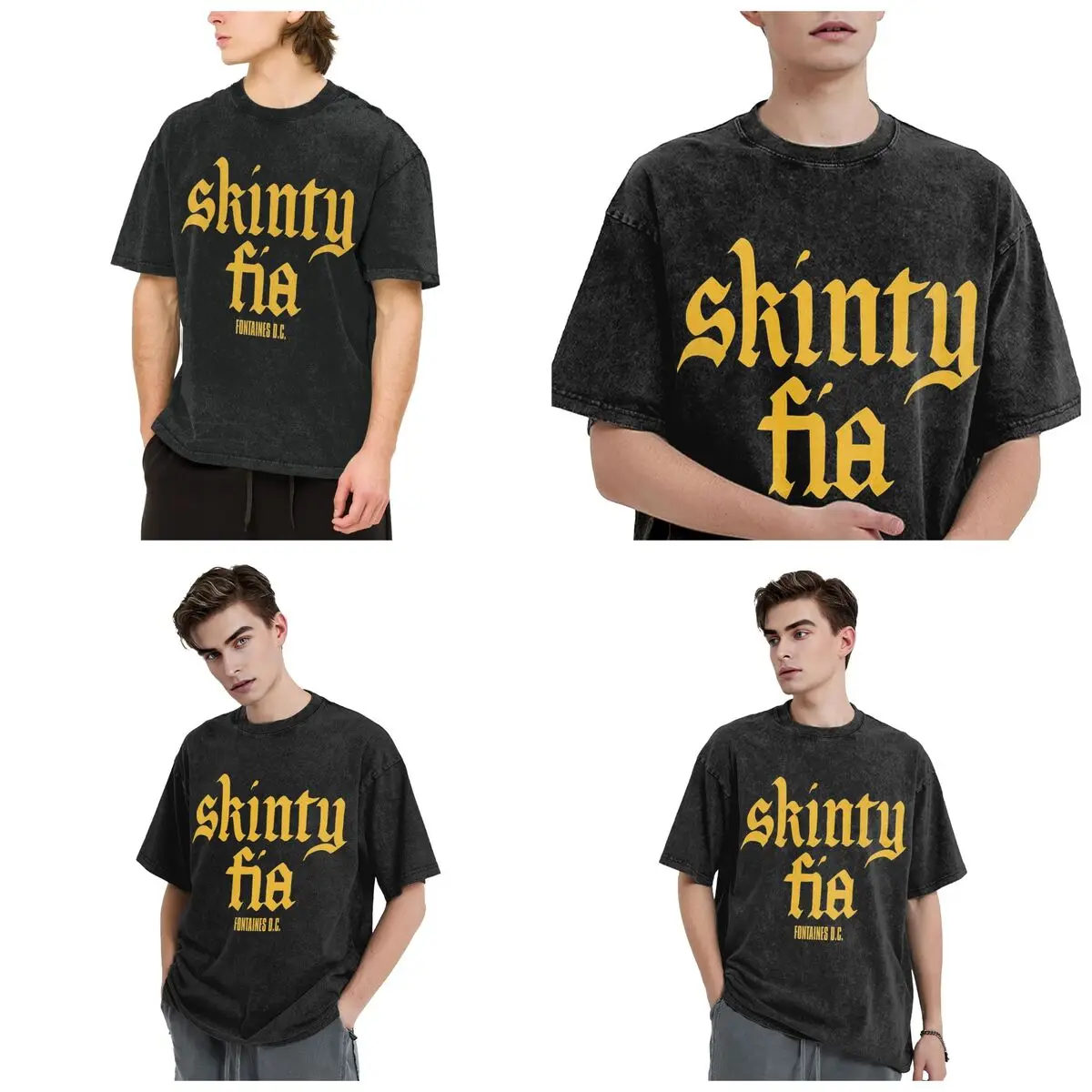Streetwear T-Shirts Fontaines DC Merch Skinty Fia Washed T Shirt Short Sleeve Hip Hop T-Shirt Tops Tees for Men Women