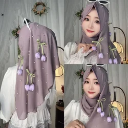 Tulips Appliqued Muslim Girls Instant Easy Wear Hijabs Shawls