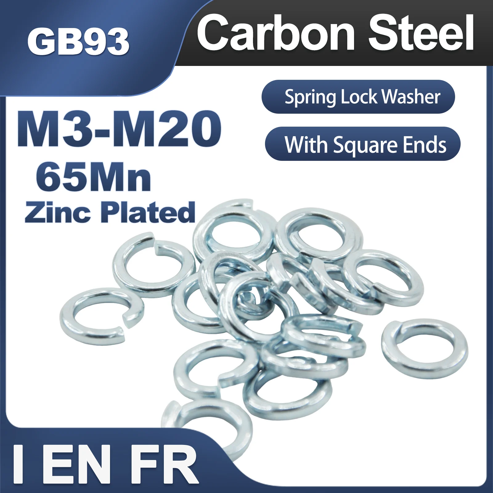 Zinc Plated Spring Lock Washer Set M3-M20 Coated Split Lock Coil Gasket GB93 2/5/10/20/50/200Pcs for Hardware And Industrial Use