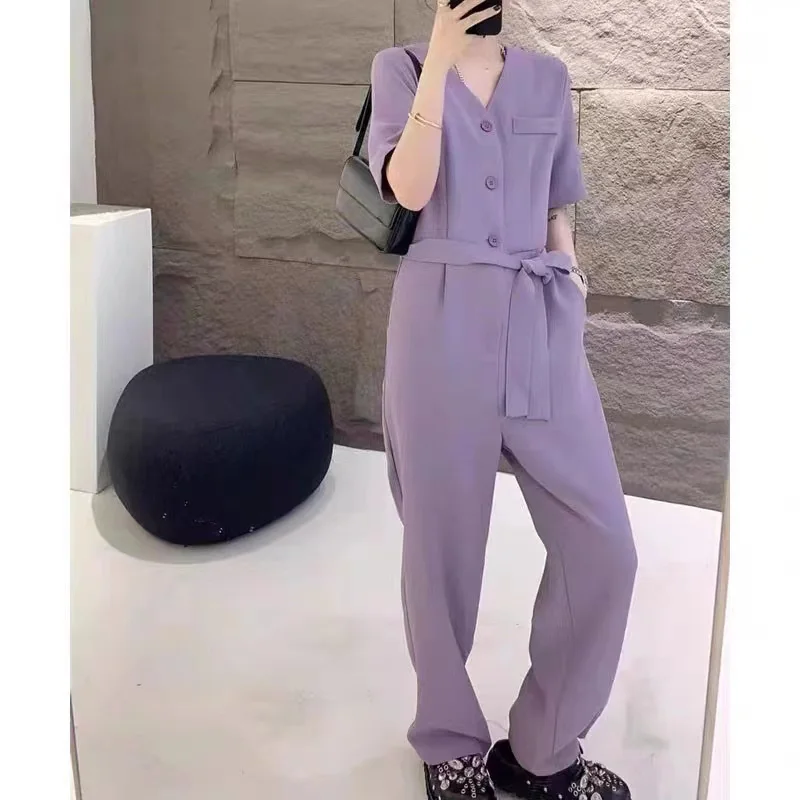 

2025 New Women's High Waist V-Ne Wide Leg Jumpsuit Set Workwear Sle Comfortable Fit European Faion Sensation
