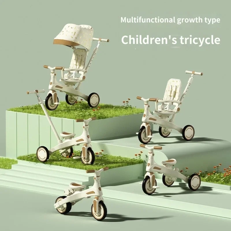 Triciclo girevole 5 in 1 per bambini L'auto della contea spinta a mano può sdraiarsi e sedersi Trike per bambini 1-6 anni Passeggino per bicicletta