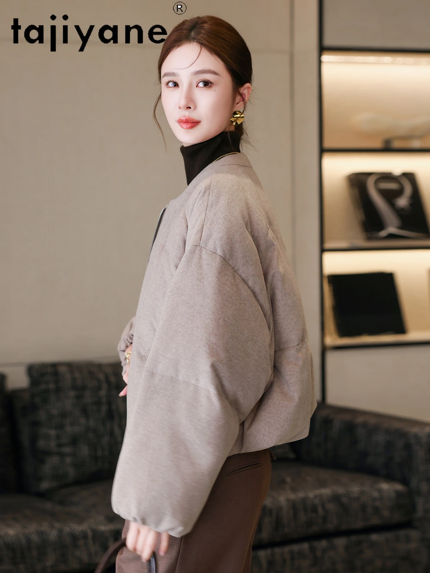 TAJIYANE 90% أوزة أسفل معاطف النساء أنيق قصير سترة منفوخة قسط س الرقبة السيدات أبلى 2025 الشتاء ملابس حريمي putaхоovyк #5