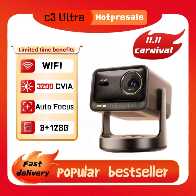 Hisense Vidda C3 Ultra 3200CVIA Lumens 2000:1 UHD Mini Home intelligent Projector 4K 8+128GB memory Three-color Laser Projector