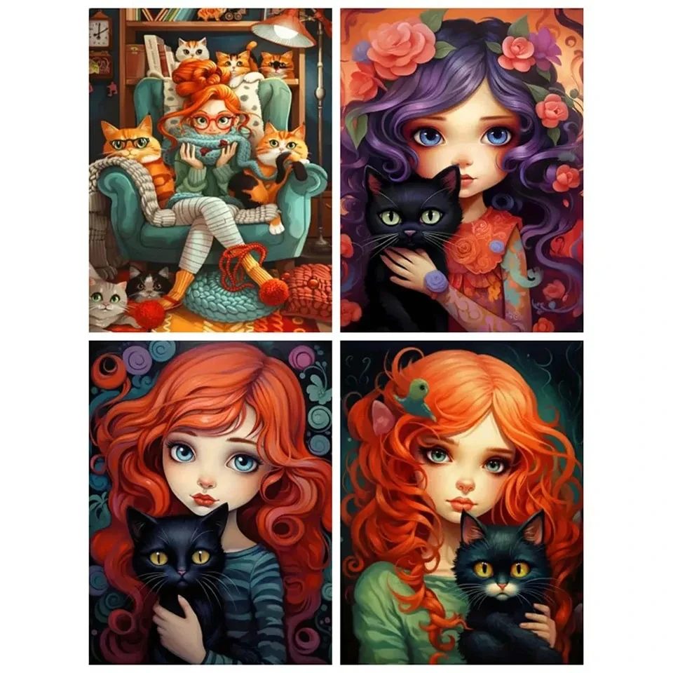 Full Square Mosaic Animal Cat New Collection Diamond Painting Portrait Girl Wall Decoration Home Rhinestone Pictures Craft Kit