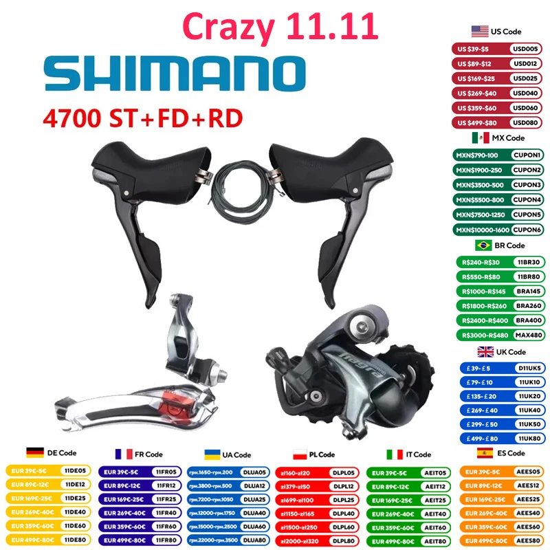 Shimano Tiagra 4700 2x10 Speed Mini Groupset 4700 ST+FD+RD For Road Bike Bicycle Front Derailleur Rear Derailleur GS/SS Shifter