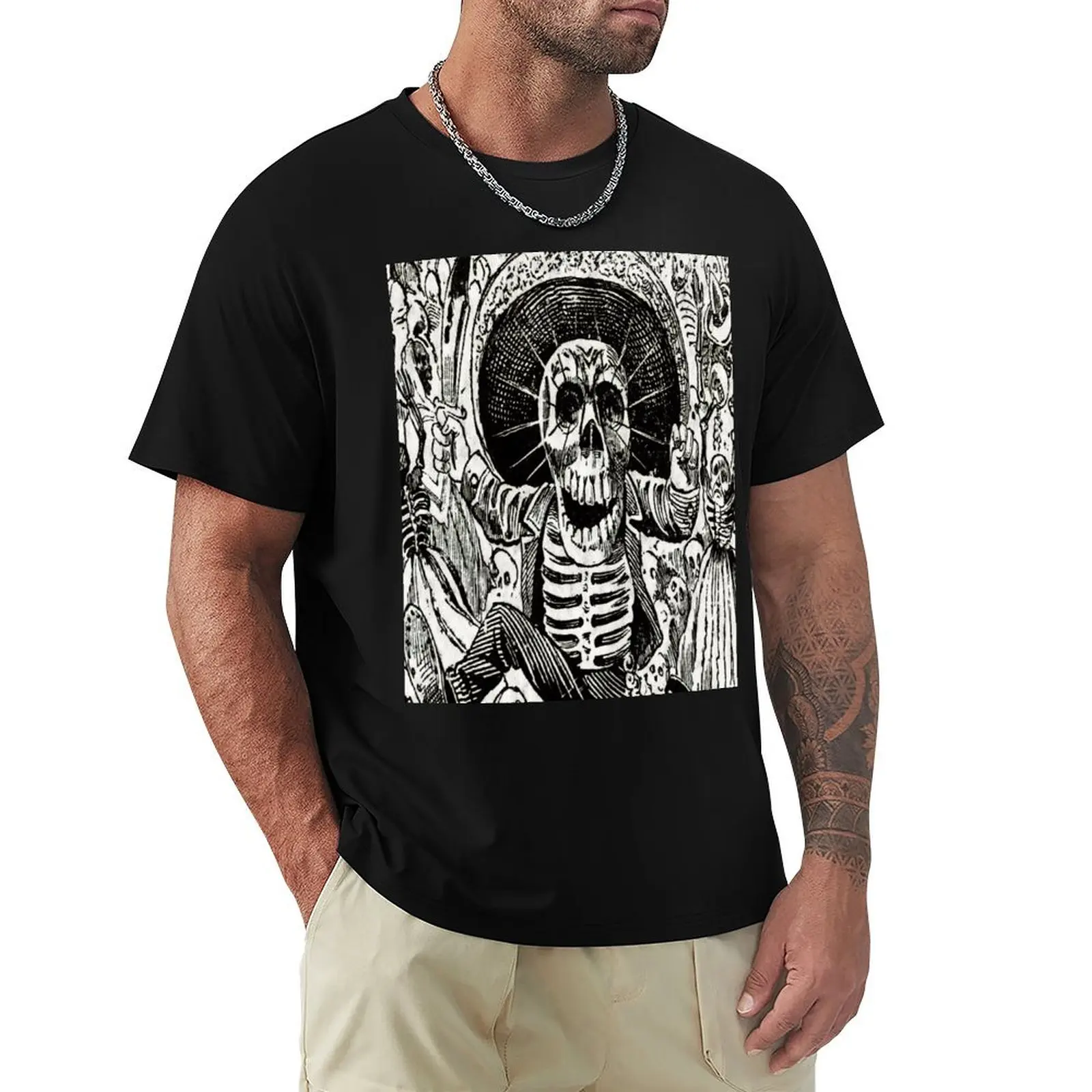 Calavera Oaxaquena by Jose Guadalupe Posada for Day Of The Dead T-Shirt Work Wear Short Sleeve T-Shirt