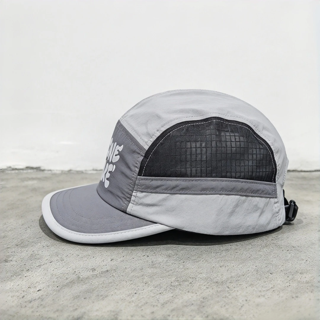 GO ONE MORE Letter Print 5 Panel Camp Hat Mesh Side Quick Dry Lightweight Outdoor Sun Cap Adjustable Flat Brim Sports Hat for Wo