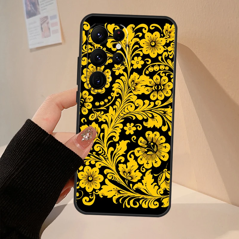 Khokhloma Russian Pattern Flower Case For Samsung Galaxy S23 S24 S25 Ultra S20 S21 S22 S9 S10 Plus S20 FE S24 FE Cover Coque