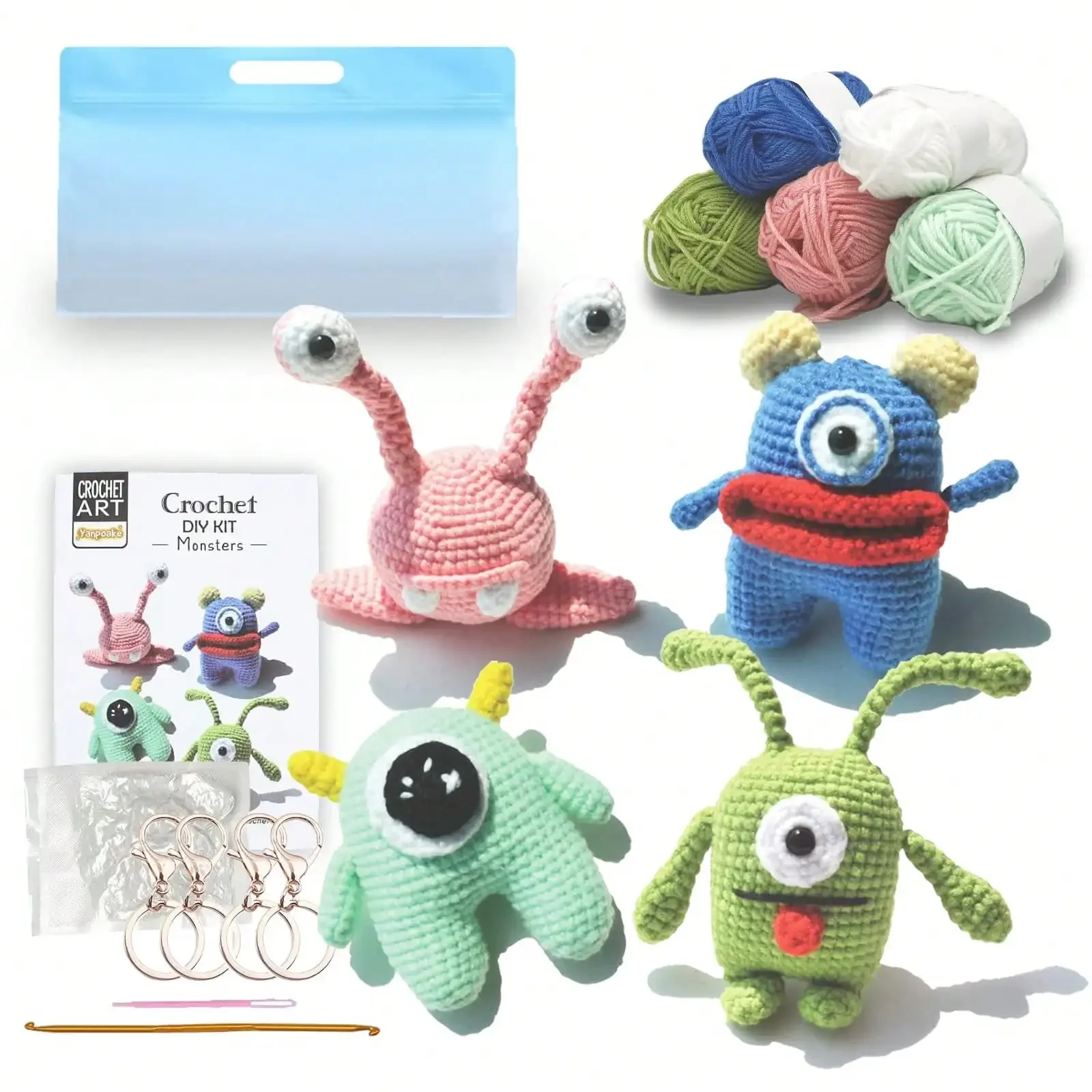 

4PCS Crochet Kit, Crocheting Monster Kit For Beginners, Crochet Starter Knitting Kit Monsters Plushies Keychain