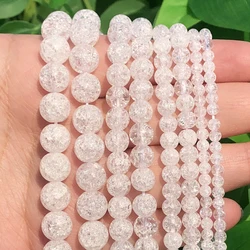 4/6/8/10/12mm Natural White Cracked Crystal Stone beads Round For Diy Bracelet Accessories Jewellery Making 15.5inch/strand