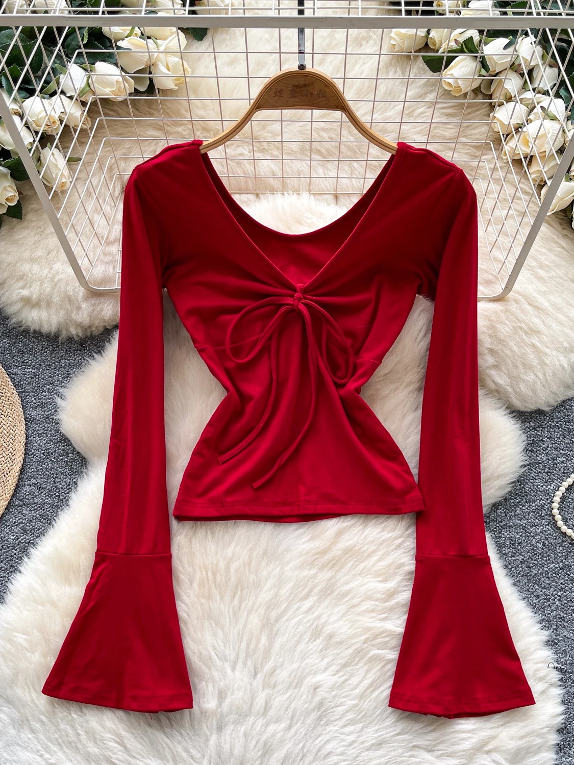 

Облегающая футболка Bell Sve, женская футболка с базовым слоем, модный V-Ne Long Sve, полиэфирное волокно, лето, осень, мода