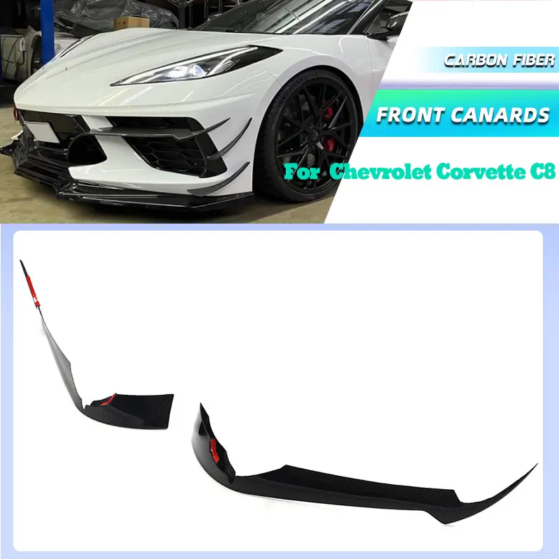 

Carbon Fiber Car Front Bumper Air Vent Trims for Chevrolet Corvette C8 Stingray Coupe 2020-2023 Front Canards Fins Body Kits FRP