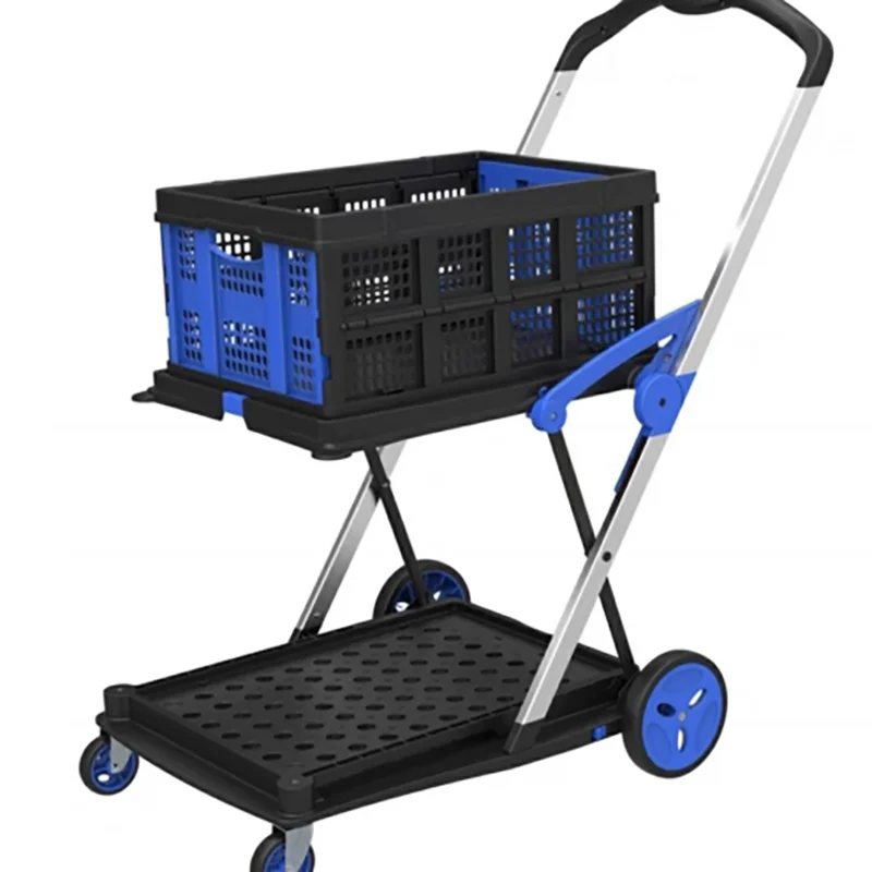

JIN YANG HU New Style Double Layer Light Duty Folding Cart Portable Hand Shopping Trolley