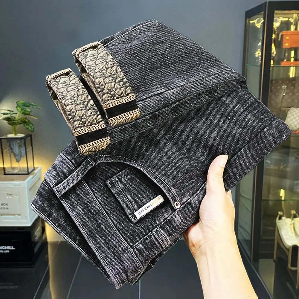 الجينز الرجال الخريف/الشتاء الراقية العصرية العلامة التجارية التطريز مايكرو فضفاضة تناسب عادية تمتد تنوعا السراويل الرجال الجينز السراويل