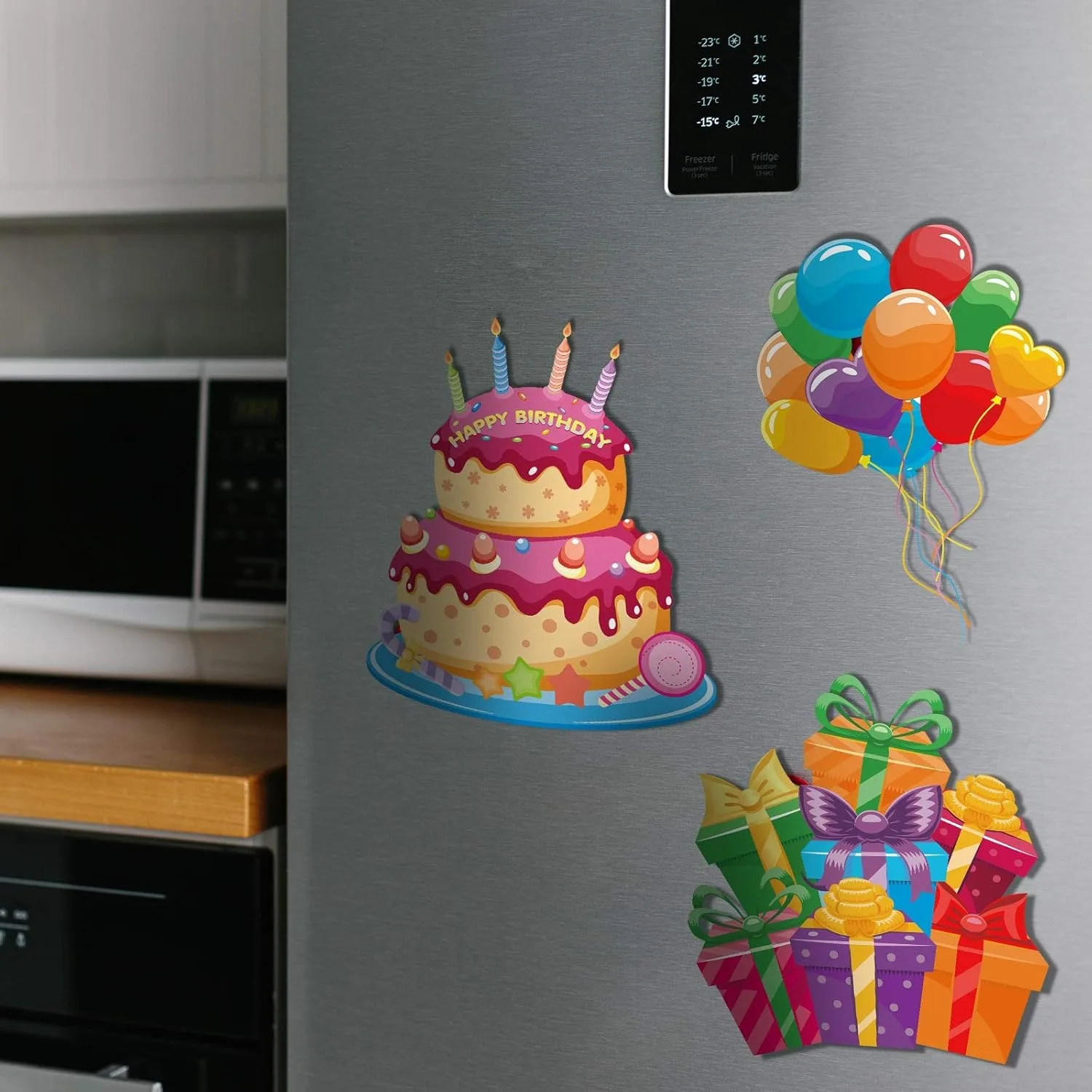 Imán reflectante para coche, decoraciones grandes de feliz cumpleaños para refrigerador, crucero, 4 piezas