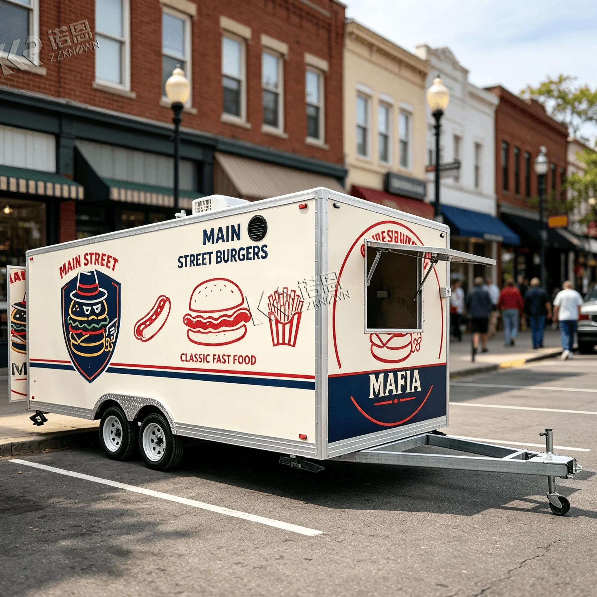 5m 304 Stainless Towable Food Trailer for Stadium Temporary Catering With Service Serving Window