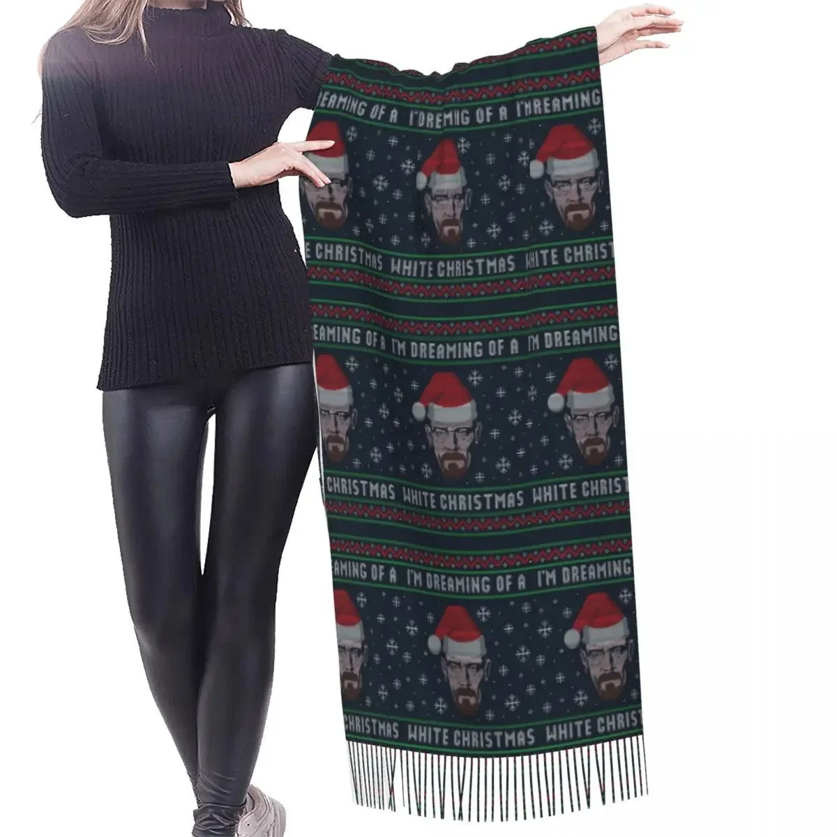 Ladies Large Dreaming Of A White Christmas  Scarves Women Winter Fall Soft Warm Tassel Shawl Wrap Walter White Scarf