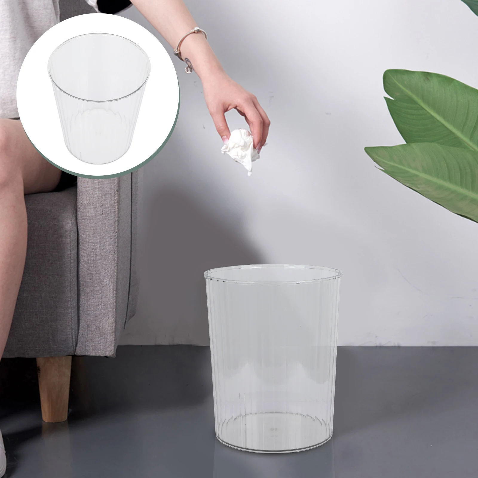 

Trash Cans Transparent Stylish Waste Bin Office Round Basket for Kitchen Bucket Shaped Garbage