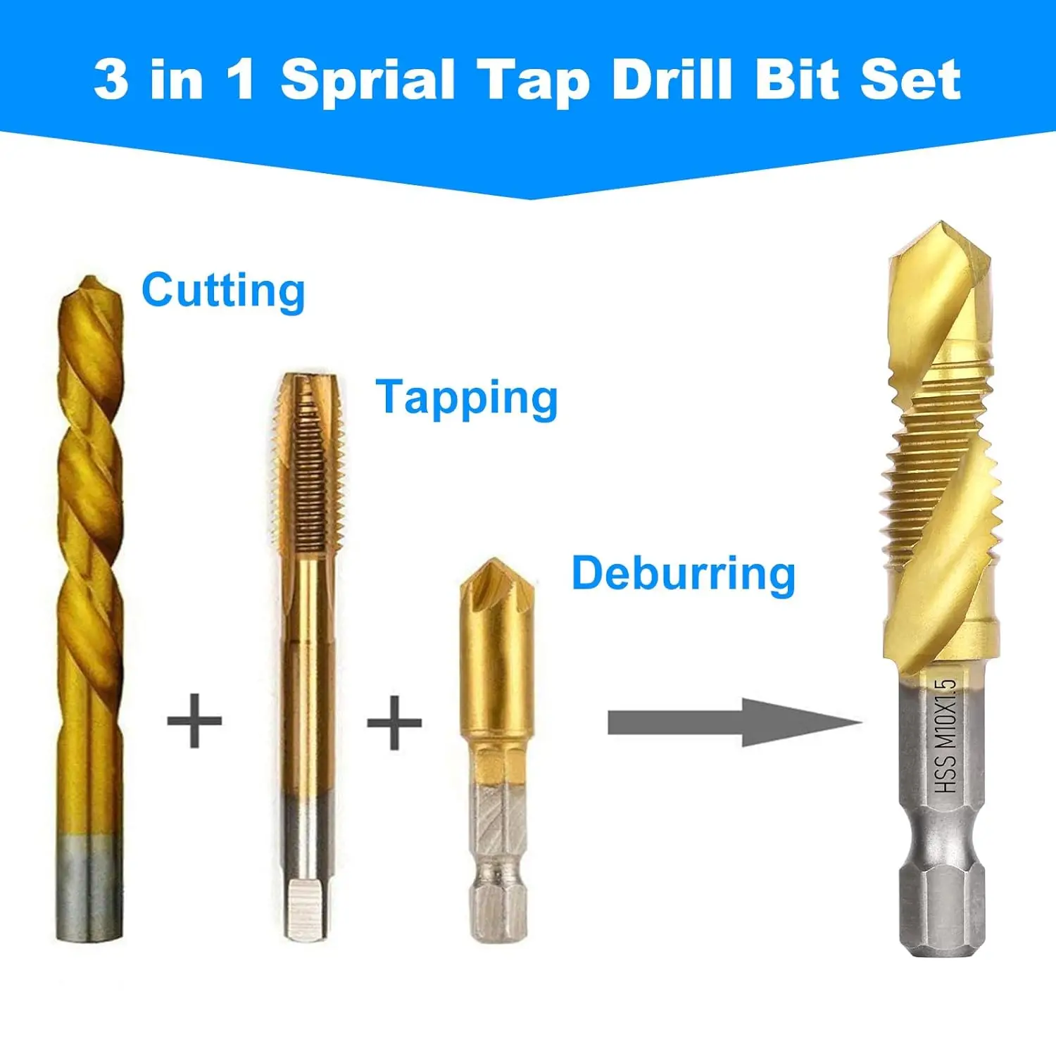 6Pcs Drill Tap Set, Combination Taps Drill Bit Set, M3 M4 M5 M6 M8 M10 Hex Shank HSS Screw Thread Metric Compound Tap Drill Bits