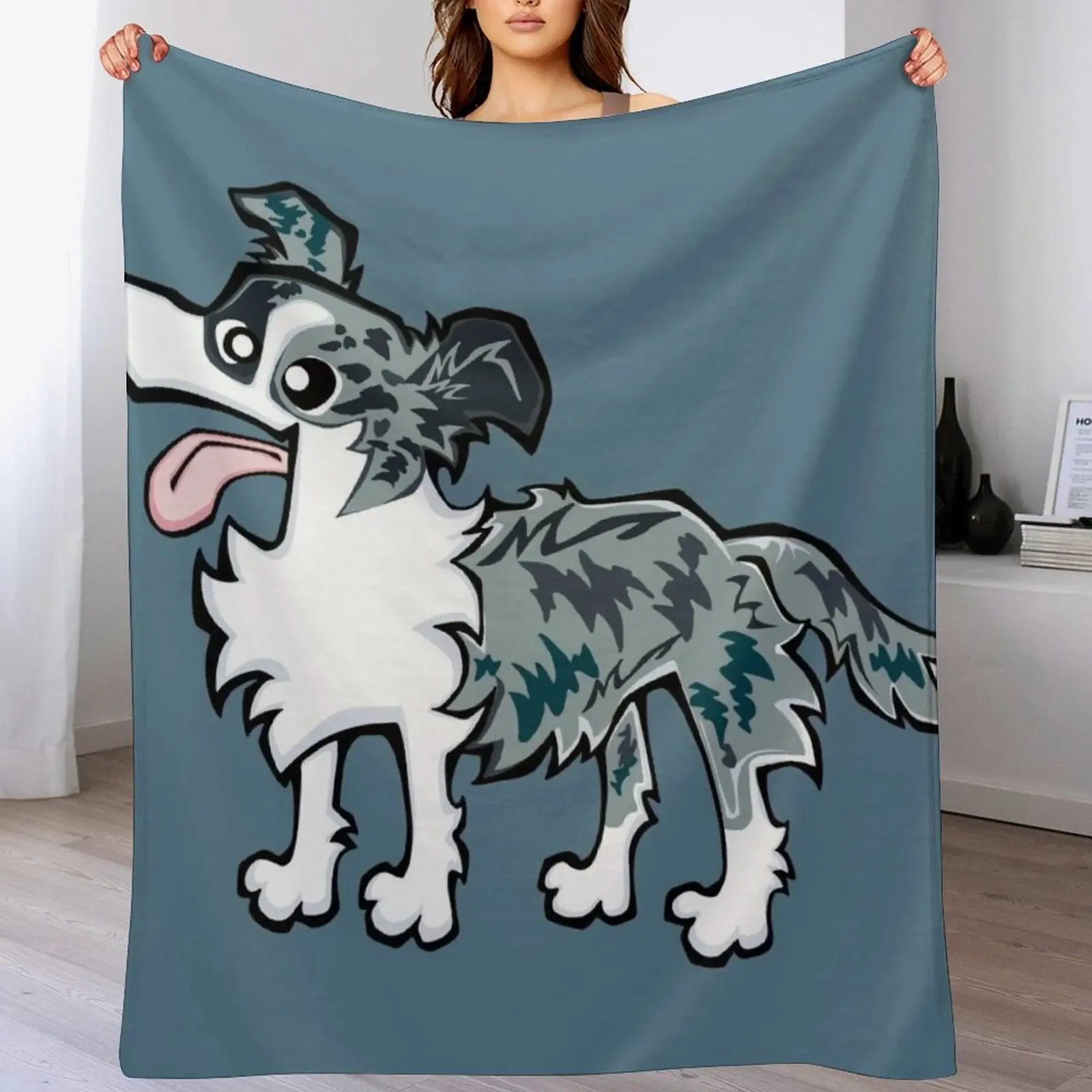 Border Collie - Blue Merle (Full Body) BLUE BG Throw Blanket Hairys Luxury Throw Blankets