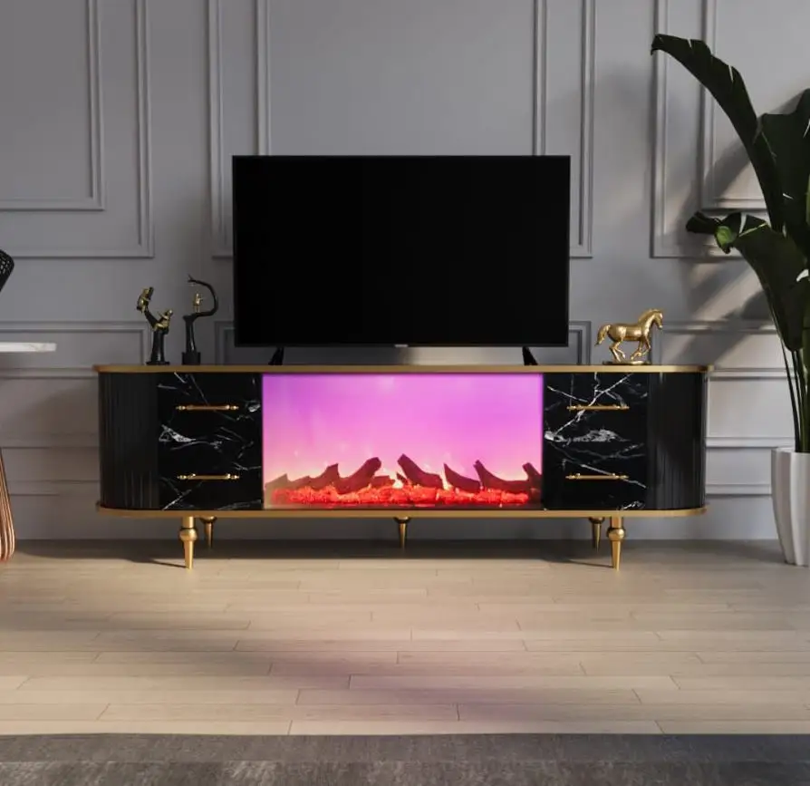 *Wooden Elctronic Fireplace Tv Stands Hot Selling Product Modern and Luxury  Tv Stands With Bluetooth Connection