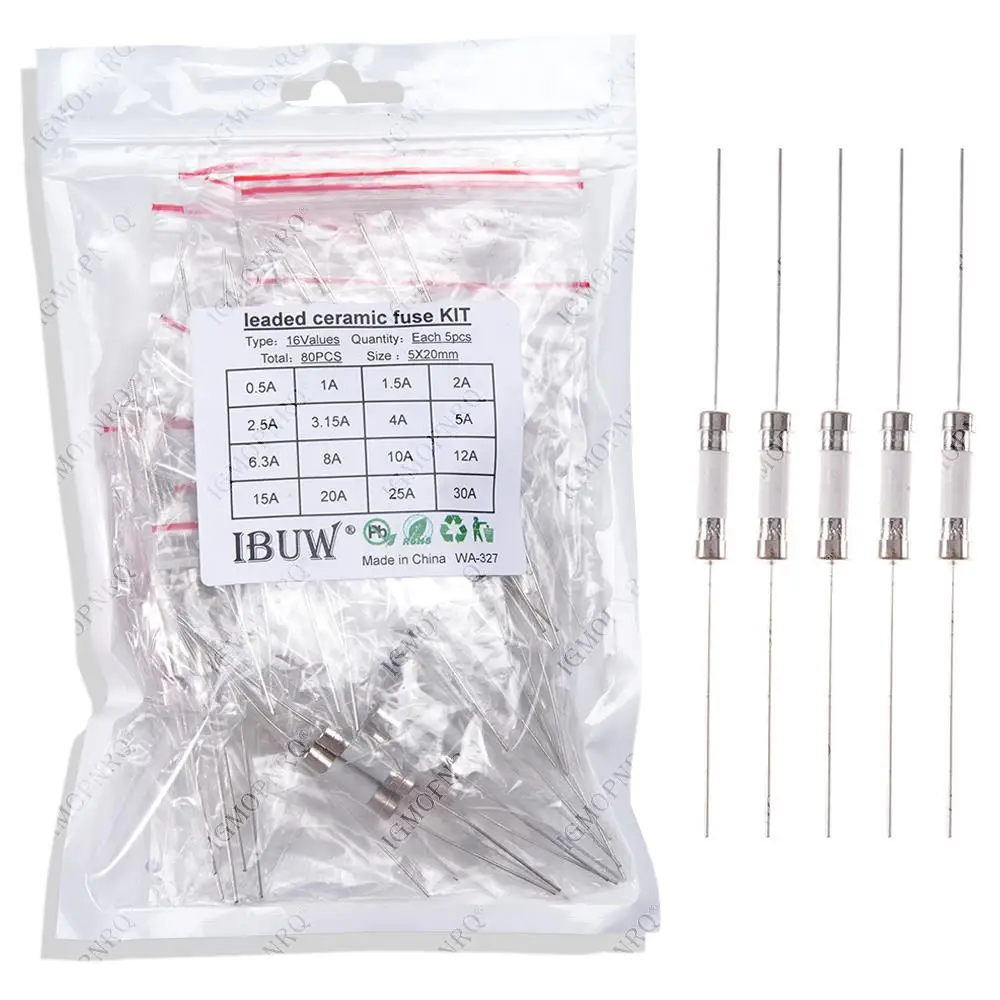 16values*5pcs=80pcs 5*20mm Glass fuse Slow blow 5X20 0.5A 1A 1.5A 2A 2.5A 3.15A 4A 5A 6.3A 8A 10A 12A 15A 20A 25A 30A ibuw