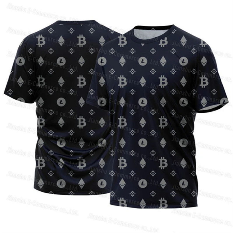 Fashion Bitcoin Graphic Men\'s T-shirt Summer Fashion Personalized Clothing Vacation Leisure Breathable Short Sleeve O-neck Top