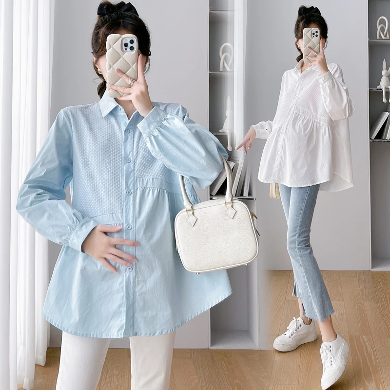 Fashion Irregular Patchwork Maternity Blouses 2024 Spring Long Sleeve A Line Shirts Clothes for Pregnant Women Pregnancy Tops