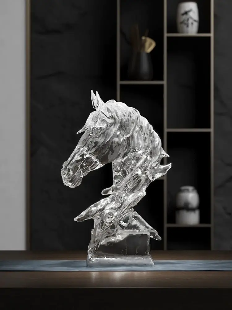 

Home Decoration Transparent Horse Head Art Statue Sculpture Study Decorations Accessories Action Figure Lucky Decor Gifts