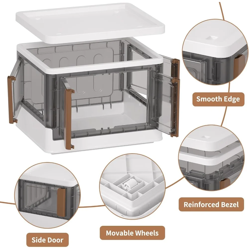 両面アクセス可能な折りたたみ式収納箱、容量6.86ガロン、積み重ね可能なプラスチック製本棚